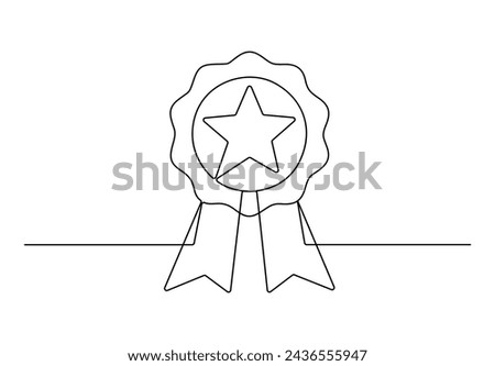 Continuous one line drawing of the best quality award badge with gold star winning medal vector illustration.