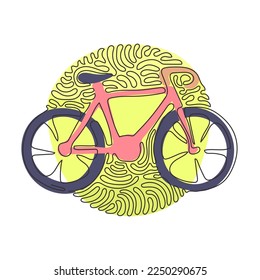 Continuous one line drawing Bicycle. Bike icon. Cycling concept. Sign for bicycles path Isolated. Trendy flat style for graphic design, logo. Swirl curl circle background style. Single line draw