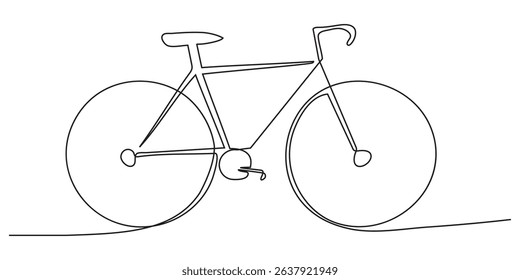 Continuous one line drawing of bicycle icon. Vector illustration.	