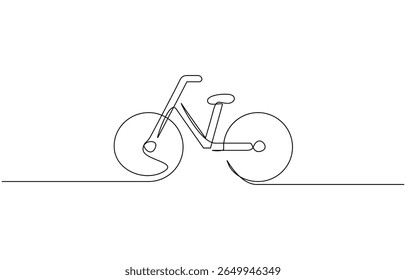 Desenho contínuo de uma linha de ilustração de arte vetorial de contorno de bicicleta isolado, Bicicleta de bicicleta desenhada em uma única linha contínua. Conceito de estilo de vida saudável, mobilidade e aventura.