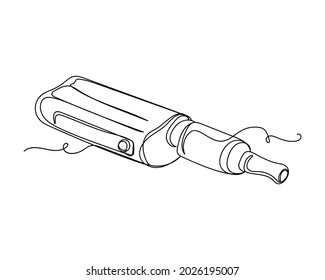 Continuous one line drawing of big electronic cigarette in silhouette on a white background. Linear stylized.Minimalist.