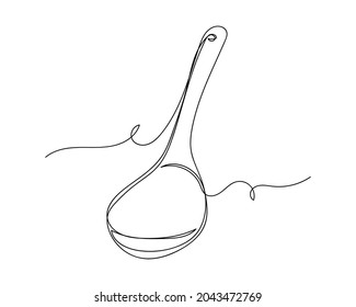 Continuous one line drawing of big spoon cooking concept icon in silhouette on a white background. Linear stylized.