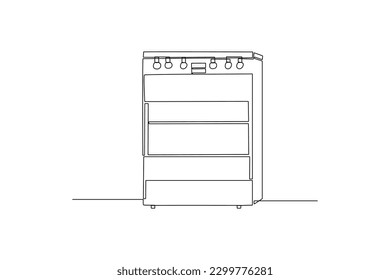 Continuous one line drawing big oven. Home appliances concept. Single line draw design vector graphic illustration.