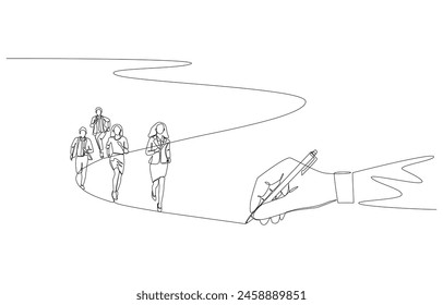 Dibujo continuo de una línea de la mano grande de la línea de dibujo del gerente para dirigir a los empleados, liderazgo empresarial o concepto de dirección de equipo, arte de una sola línea.