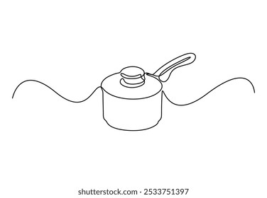 Continuous one line drawing of big pan isolated on white background. Cooking and kitchen concept in simple linear style vector illustration