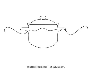 Continuous one line drawing of big pan isolated on white background. Cooking and kitchen concept in simple linear style vector illustration