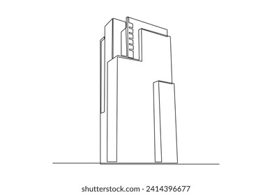 Continuous one line drawing of the biggest apartement in town. Business office building district hand drawn minimalist concept. Modern single line draw design vector graphic illustration