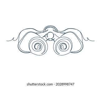 Continuous one line drawing of binoculars icon in silhouette on a white background. Linear stylized.