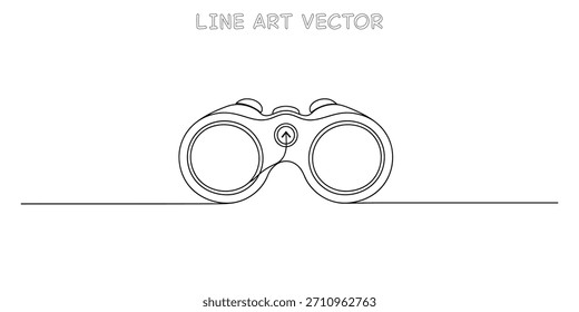 Dibujo continuo de una línea de binoculares con un símbolo de flecha que representa la búsqueda de oportunidades de negocio