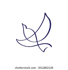 Continuous one line drawing bird. Flying pigeon logo. Black and white vector illustration icon. Concept for logo, card, banner, poster, flyer.