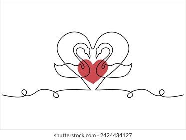 Continuous one line drawing of bird holding love shape vector art illustration