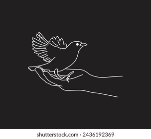 Continuous one line drawing a bird in hand line art