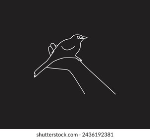 Continuous one line drawing a bird in hand line art