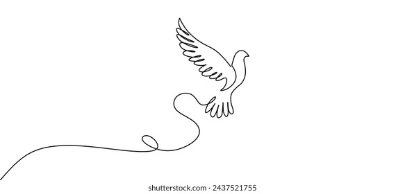 Dibujo continuo de una línea de un pájaro volando. Concepto de tatuaje y logo. Paloma de ilustración vectorial.