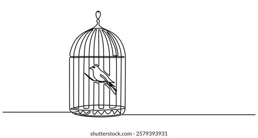 Continuous one line drawing of a bird in a cage. Simple vector illustration, Birdcage line art drawing vector, Birdcage, Bird Cage And Birds On A Transparent Background, Bird Cage icon symbol vector. 