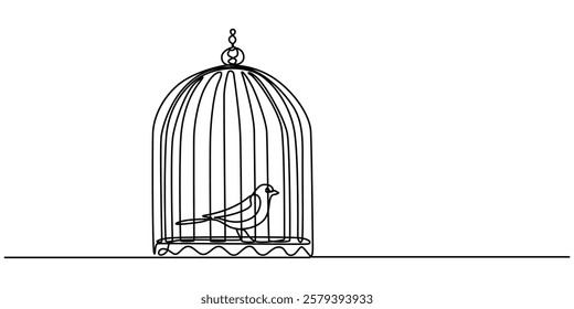 Continuous one line drawing of a bird in a cage. Simple vector illustration, Birdcage line art drawing vector, Birdcage, Bird Cage And Birds On A Transparent Background, Bird Cage icon symbol vector. 