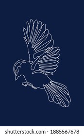 Continuous one line, drawing of birds hand-drawn, simple lines, vector illustration, logo