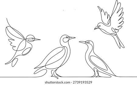 Continuous one line drawing birds. Minimalist bird, outline design.one line vector illustration with out background
