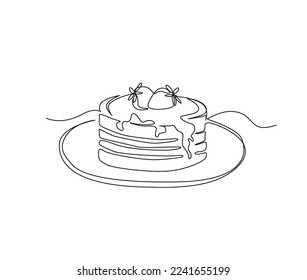 Continuous one line drawing of birthday cake. Party, anniversary and celebration concept. Minimalism Hand drawn vector illustration. 