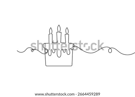 Continuous one line drawing of birthday cake in minimalist style isolated outline vector illustration