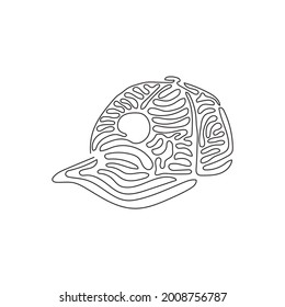 Continuous one line drawing Black Baseball Cap as a sports symbol. Unisex Outdoor Sport Baseball, Golf, Tennis, Uniform Cap Hat. Swirl curl style. Single line draw design vector graphic illustration