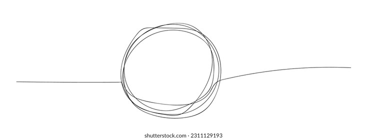 Continuous one line drawing of black circle. Round frame sketch outline on white background. Doodle vector illustration	
