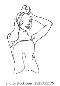 Continuous one line drawing of black woman with turban. Vector illustration.