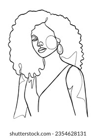 Continuous one line drawing of black afro woman. Vector illustration.