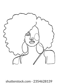Kontinuierliche Zeichnung einer Linie Schwarz vor der Frau. Vektorgrafik.