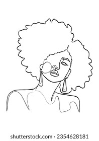 Continuous one line drawing of black afro woman. Vector illustration.