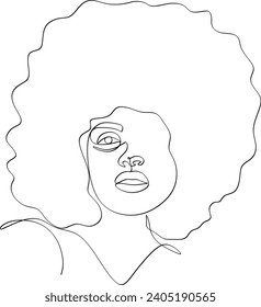 Continuous one line drawing of black afro woman. Vector illustration without artificial intelligence