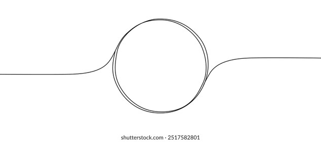 Continuous one line drawing of black circle. Round frame sketch outline on white background. 