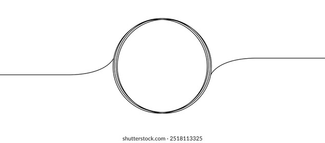 Desenho contínuo de uma linha de círculo preto. Contorno de esboço de quadro redondo em fundo branco. Ilustração de vetor de rabiscar	