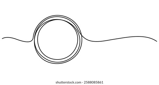 Continuous one line drawing of black circle. Round frame sketch outline on white background. Vector illustration EPS 10, Hand drawn circle frame on white background, Round hand drawn frame, one line. 