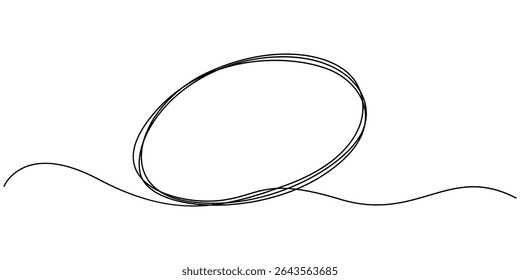 Desenho contínuo de uma linha de círculo preto. Contorno de esboço de quadro redondo em fundo branco. Ilustração de doodle, Linha de círculo uma arte quadro mão forma única vetor zen desenho abstrato redondo.