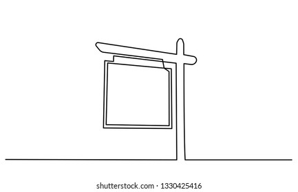 Continuous One Line Drawing. Blank Sale Real Estate Sign. Vector Illustration