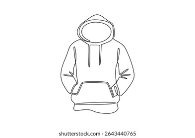 Continuous one line drawing of Blank hoodie template. Single line drawing illustration of Blank black hoodie template. For your design mockup for print concept vector art. Doodle line illustration.