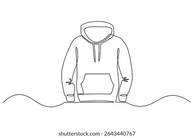 Continuous one line drawing of Blank hoodie template. Single line drawing illustration of Blank black hoodie template. For your design mockup for print concept vector art. Doodle line illustration.