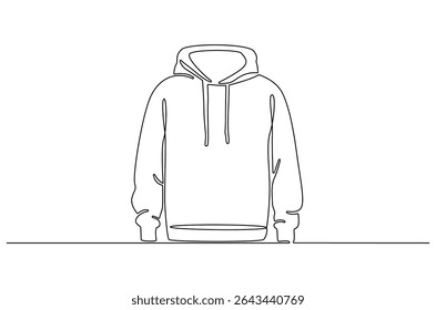 Continuous one line drawing of Blank hoodie template. Single line drawing illustration of Blank black hoodie template. For your design mockup for print concept vector art. Doodle line illustration.