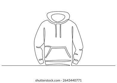 Continuous one line drawing of Blank hoodie template. Single line drawing illustration of Blank black hoodie template. For your design mockup for print concept vector art. Doodle line illustration.