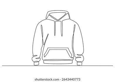 Continuous one line drawing of Blank hoodie template. Single line drawing illustration of Blank black hoodie template. For your design mockup for print concept vector art. Doodle line illustration.