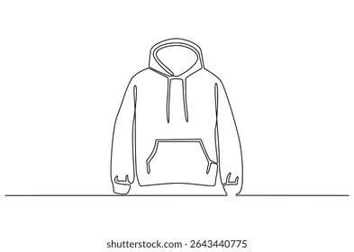 Continuous one line drawing of Blank hoodie template. Single line drawing illustration of Blank black hoodie template. For your design mockup for print concept vector art. Doodle line illustration.