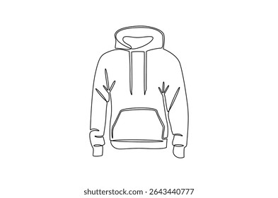 Continuous one line drawing of Blank hoodie template. Single line drawing illustration of Blank black hoodie template. For your design mockup for print concept vector art. Doodle line illustration.