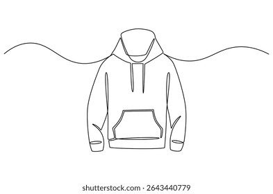 Continuous one line drawing of Blank hoodie template. Single line drawing illustration of Blank black hoodie template. For your design mockup for print concept vector art. Doodle line illustration.