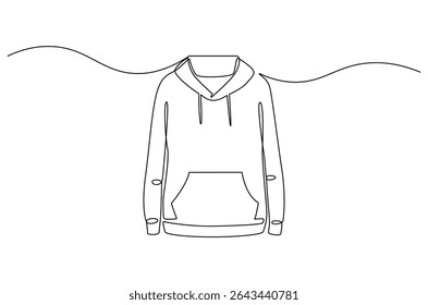 Continuous one line drawing of Blank hoodie template. Single line drawing illustration of Blank black hoodie template. For your design mockup for print concept vector art. Doodle line illustration.
