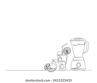 Continuous one line drawing of blender or juicer with fruits. blender and star fruit juice single outline vector illustration. Editable stroke.