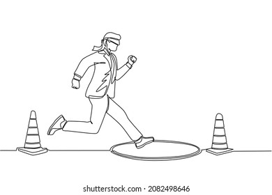 Premium Vector  One person blindfolded and controlling the other person  outline simple vector illustration