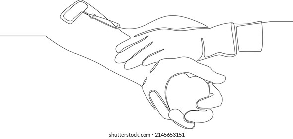 Continuous one line drawing Blood donor at donation with a bouncy ball holding in hand. Single line draw design vector graphic illustration.