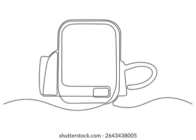 Continuous one line drawing of Blood pressure examination result. Single line drawing illustration of Digital Blood Pressure Monitor. Medical equipment concept vector art. Doodle line illustration.