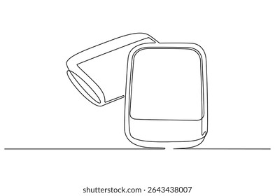 Dibujo continuo de una línea del resultado del examen de presión arterial. Ilustración de dibujo de una sola línea del monitor digital de presión arterial. Arte vectorial de concepto de equipo médico. Ilustración de línea Doodle.